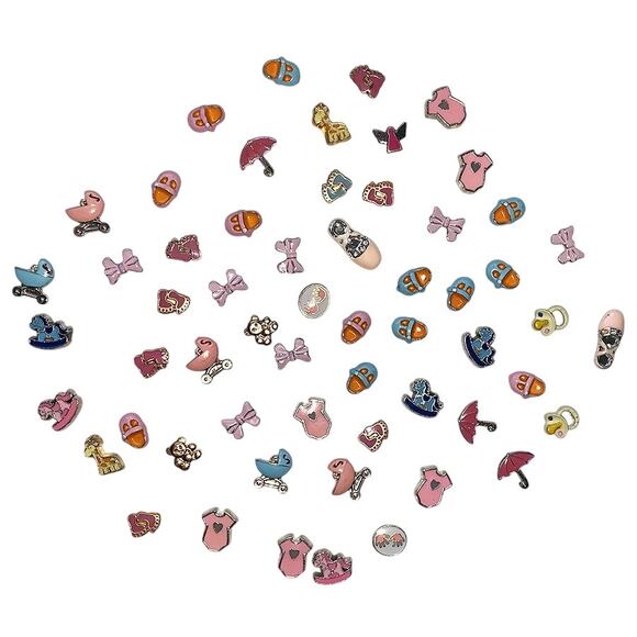 Lot of 60+ Pcs Floating Locket Jewelry Charms Pink Blue Newborn Boy Girl Baby - Picture 5 of 6